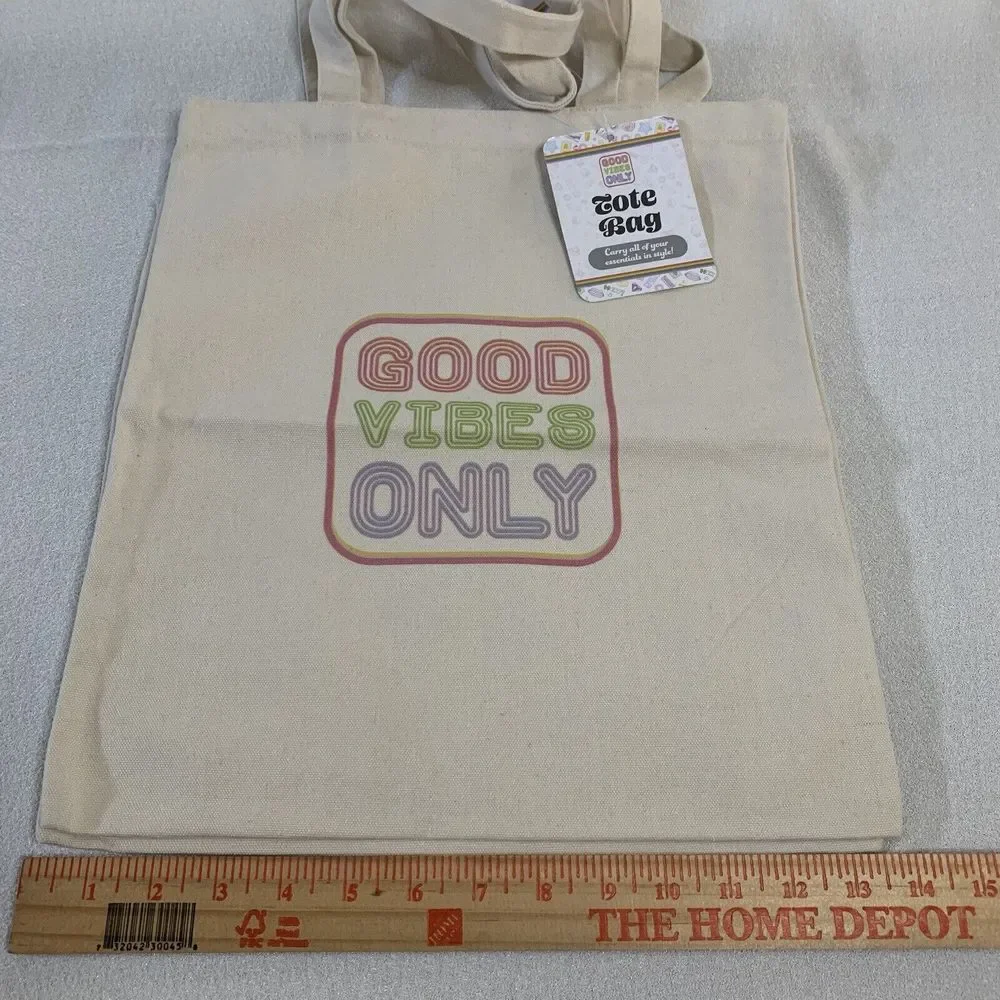 2 Tote Bags Canvas Beach Reusable Grocery Shopping Eco Friendly Good Vibes Only